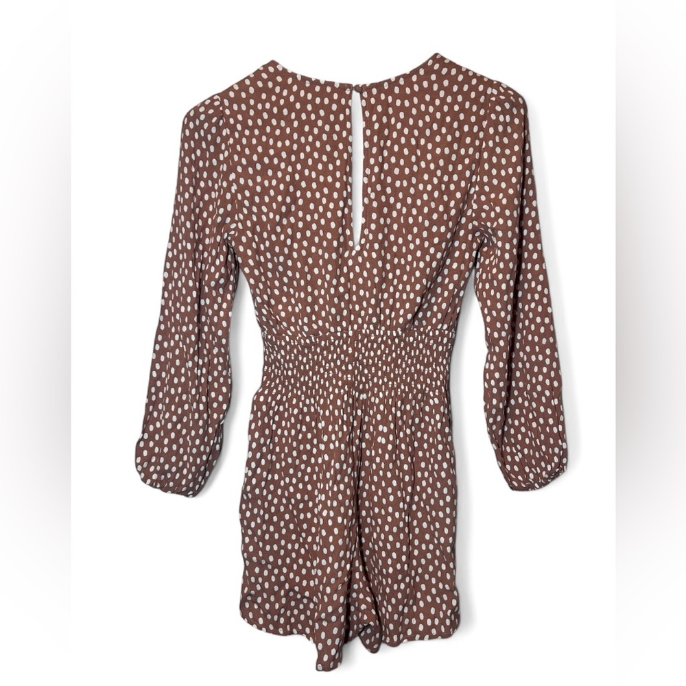 Abercrombie & Fitch A&F Brown White Polka Dot V Neck Long Sleeve Romper Women XS - Picture 2 of 6